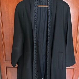LADY SUZETTE Women's Black Wool Blend Coat Shoulder Pads OVERSIZED 1960s